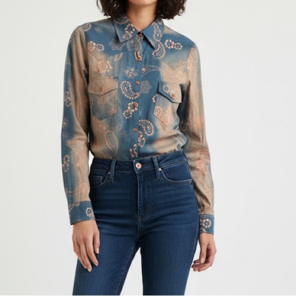 Vintage 90s Melanie Apple Western Paisley Floral Long Sleeve Button Down Medium